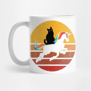 Black cat riding unicorn Mug